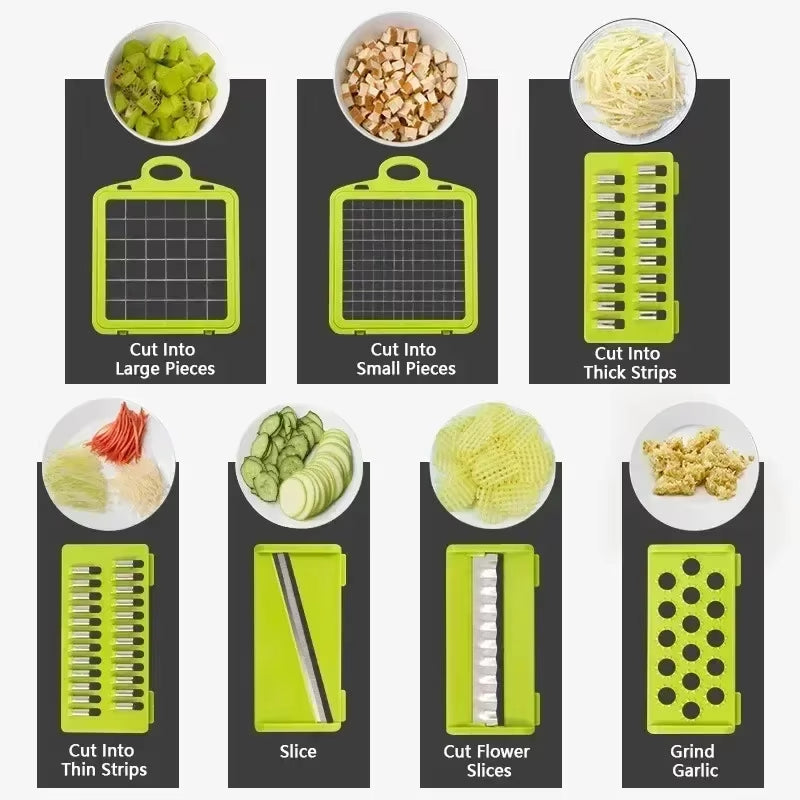 New 14/16 in 1 Multifunctional Vegetable Chopper Slicer Shredder with Basket Fruit Slicer Potato Shredder Carrot Grind Gadgets