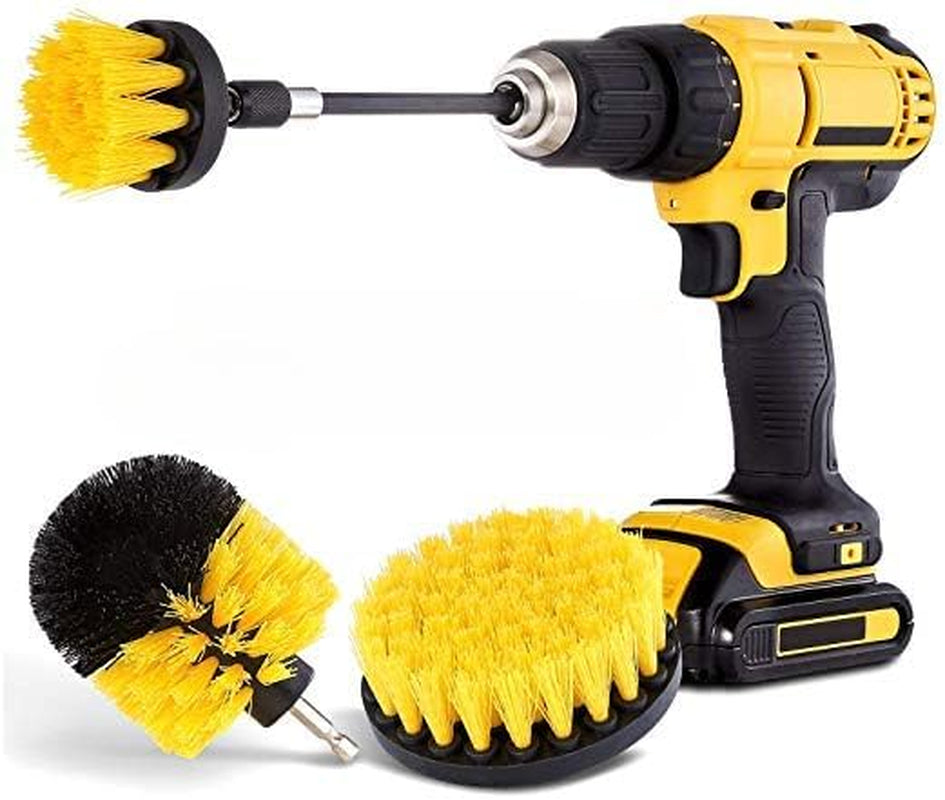 LCF 3 Pcs Drill Brush Cleaner Attachments Set Multi-Purpose Scrubber for House - Ideal for Crevices, Car Seats, Rims, Bathroom, Kitchen, Tiles Cleaning (Yellow)