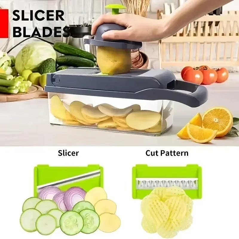 New 14/16 in 1 Multifunctional Vegetable Chopper Slicer Shredder with Basket Fruit Slicer Potato Shredder Carrot Grind Gadgets