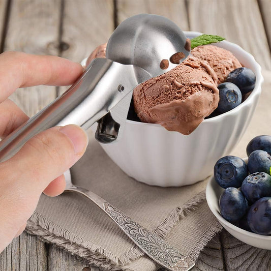 Premium Ice Cream Scoop with Trigger Ice Cream Scooper Stainless Steel, Heavy Duty Metal Icecream Scoop Spoon Dishwasher Safe, Perfect for Frozen Yogurt, Gelatos, Sundaes, Medium Silver
