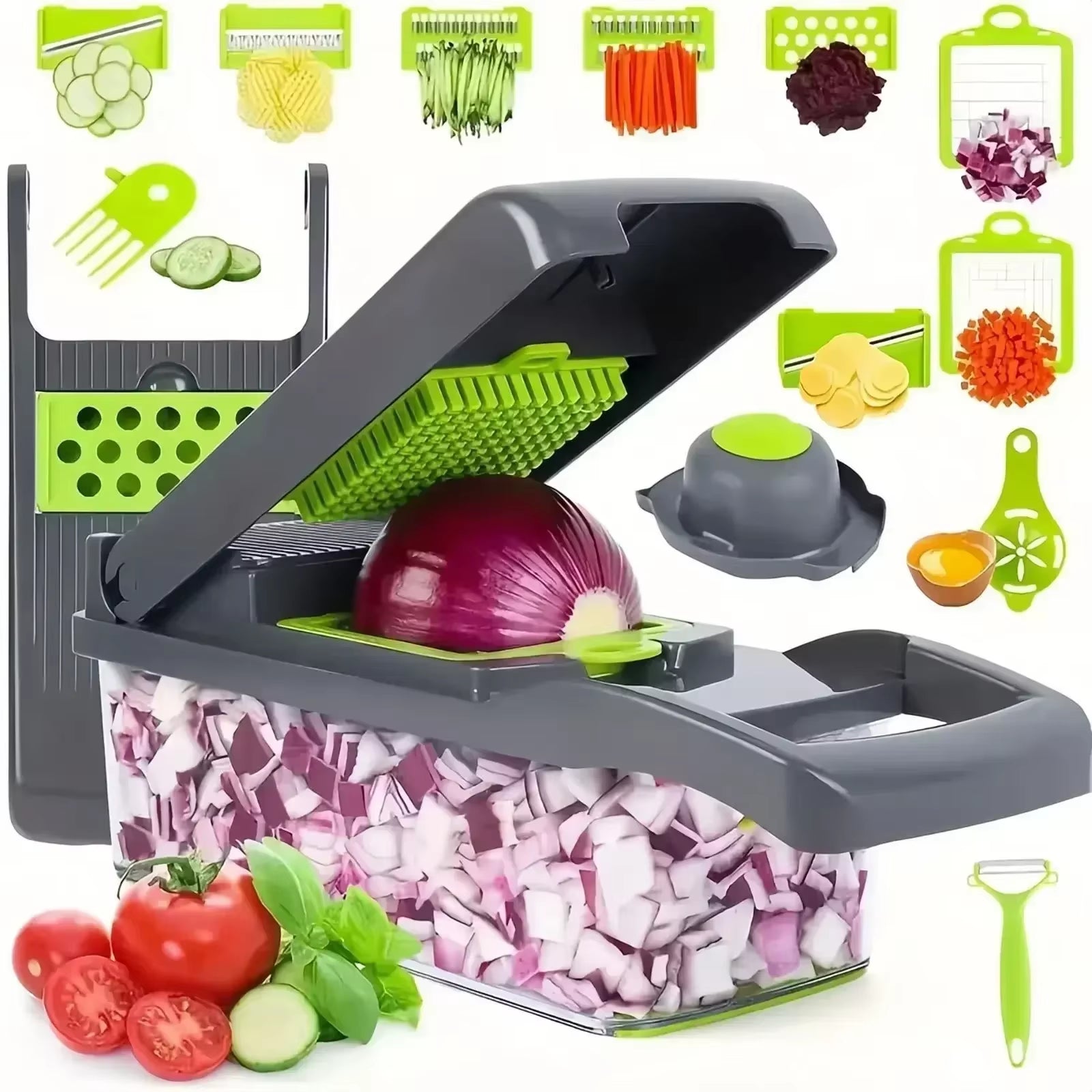 New 14/16 in 1 Multifunctional Vegetable Chopper Slicer Shredder with Basket Fruit Slicer Potato Shredder Carrot Grind Gadgets