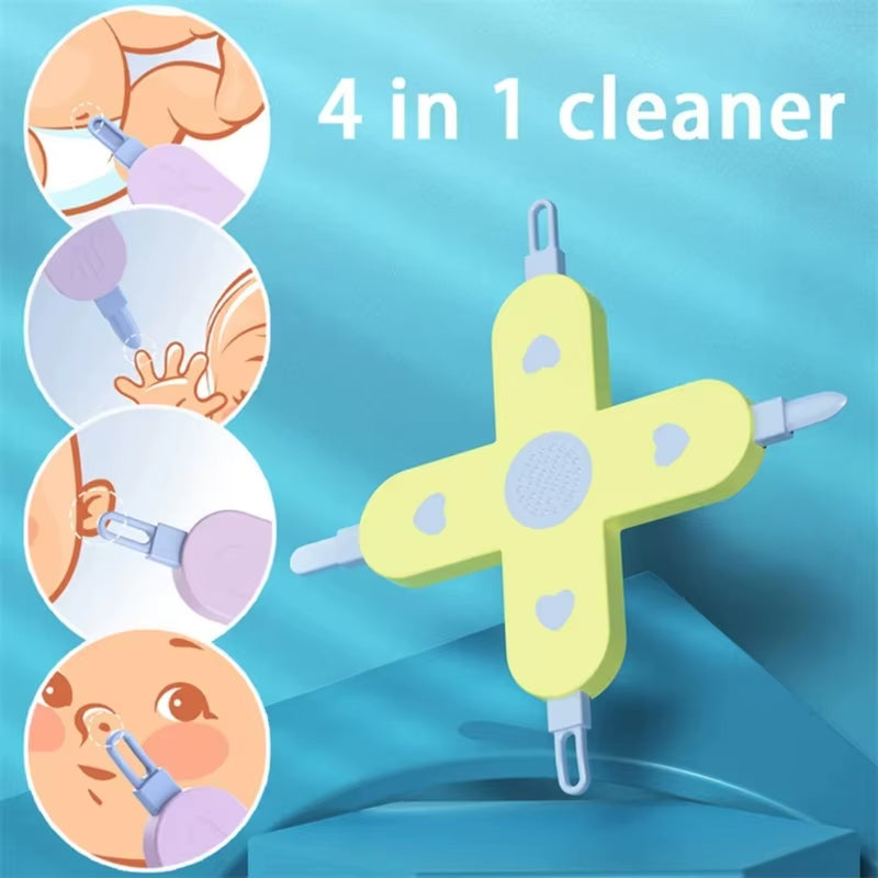 4-In-1 Baby Care Gadget Baby Dig Booger Clip Ear Wax Removal Tool Baby Ears&Nose&Navel Cleaning Tool Nasal Care Supplies