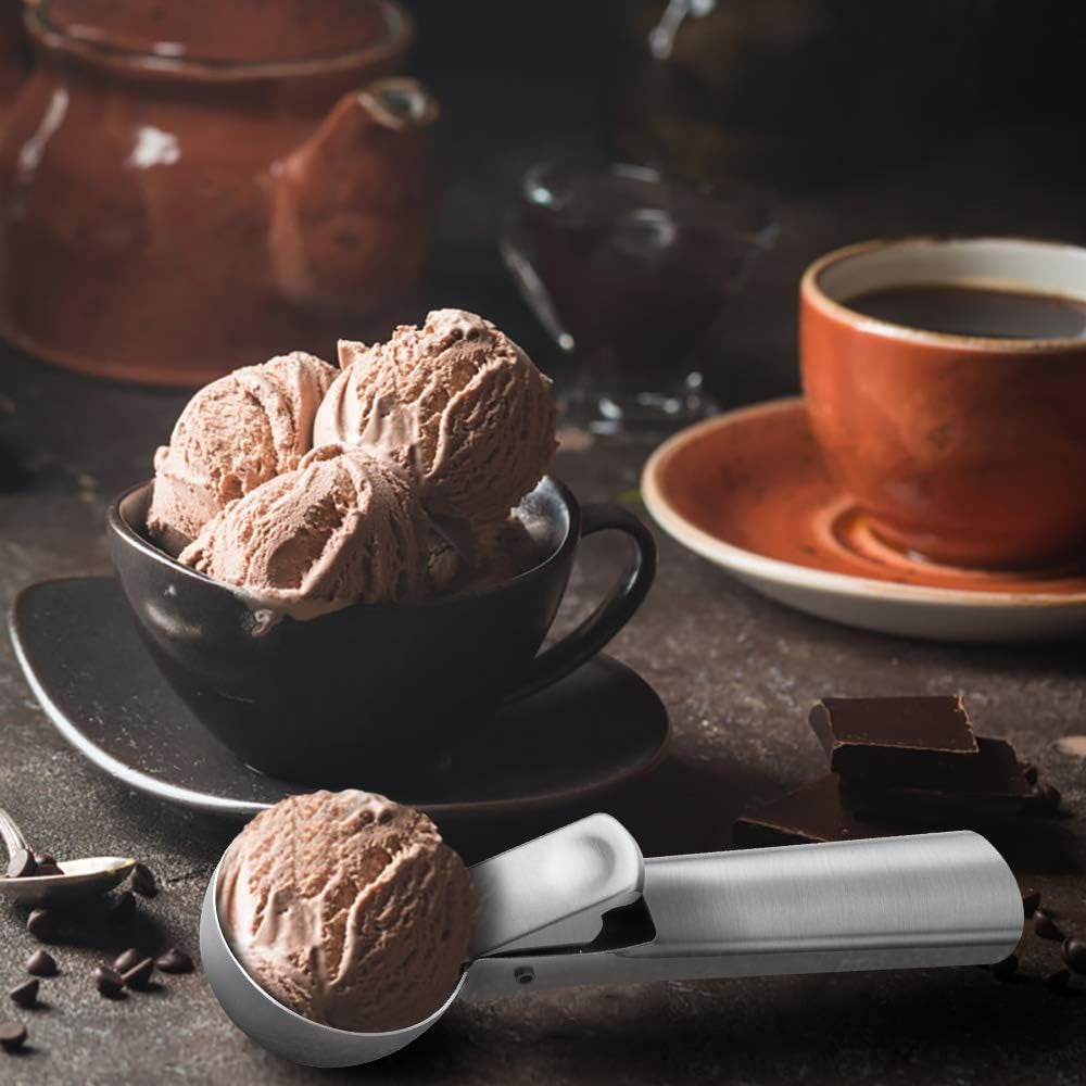 Premium Ice Cream Scoop with Trigger Ice Cream Scooper Stainless Steel, Heavy Duty Metal Icecream Scoop Spoon Dishwasher Safe, Perfect for Frozen Yogurt, Gelatos, Sundaes, Medium Silver