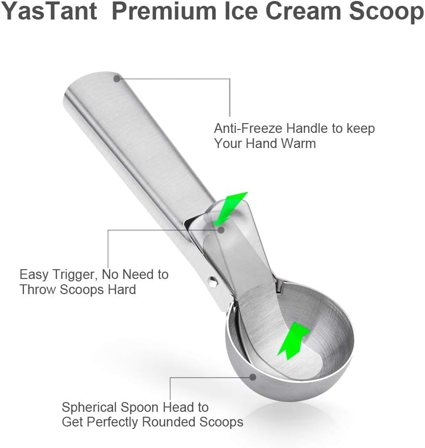 Premium Ice Cream Scoop with Trigger Ice Cream Scooper Stainless Steel, Heavy Duty Metal Icecream Scoop Spoon Dishwasher Safe, Perfect for Frozen Yogurt, Gelatos, Sundaes, Medium Silver
