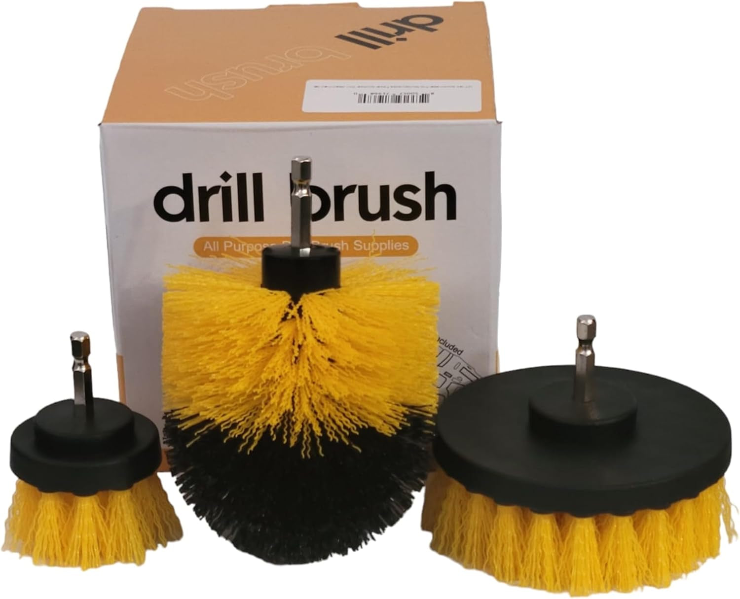 LCF 3 Pcs Drill Brush Cleaner Attachments Set Multi-Purpose Scrubber for House - Ideal for Crevices, Car Seats, Rims, Bathroom, Kitchen, Tiles Cleaning (Yellow)