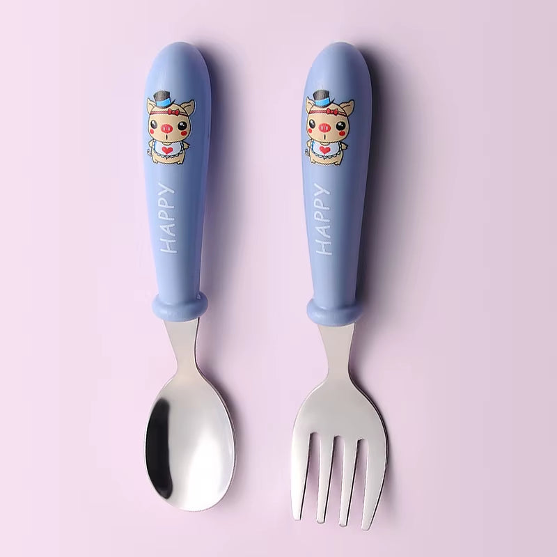 Baby Gadgets Tableware Set Children Utensil Stainless Steel Toddler Dinnerware Cutlery Cartoon Infant Food Feeding Spoon Fork