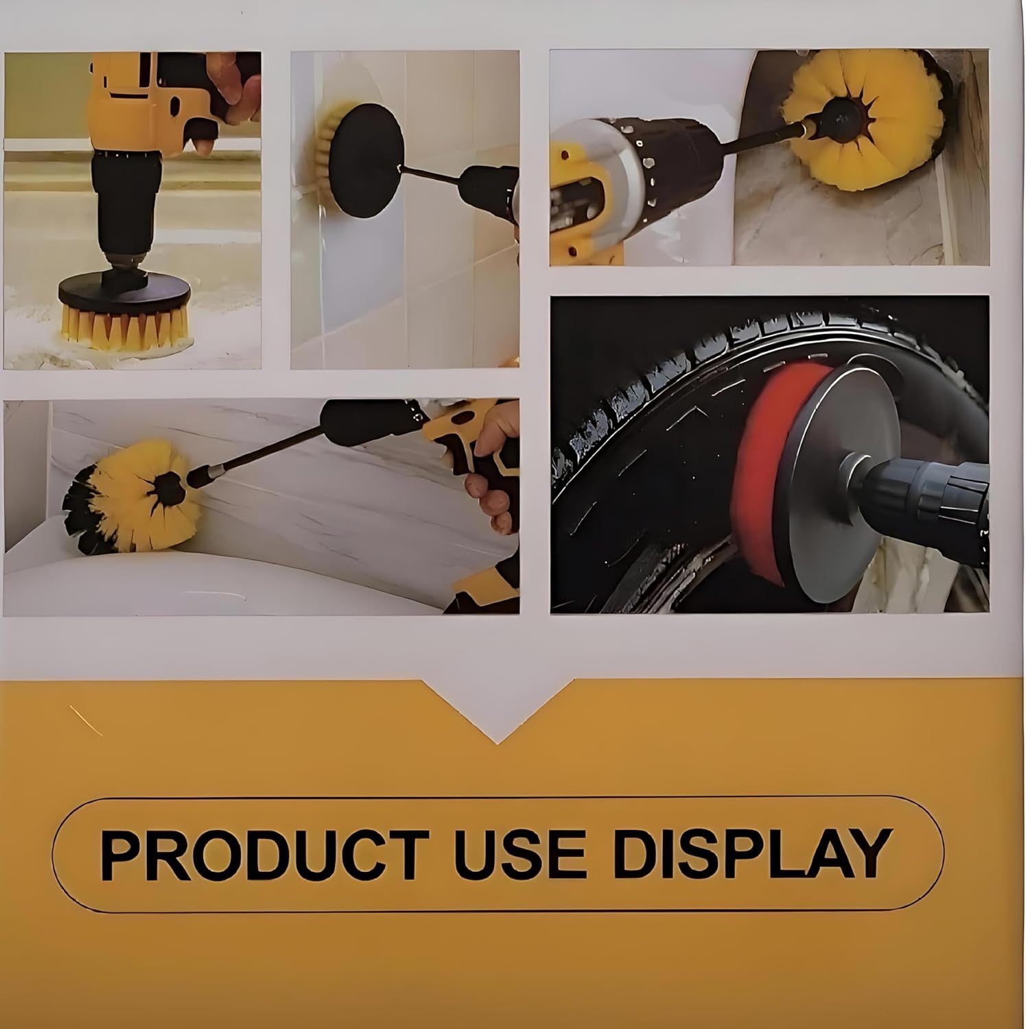 LCF 3 Pcs Drill Brush Cleaner Attachments Set Multi-Purpose Scrubber for House - Ideal for Crevices, Car Seats, Rims, Bathroom, Kitchen, Tiles Cleaning (Yellow)