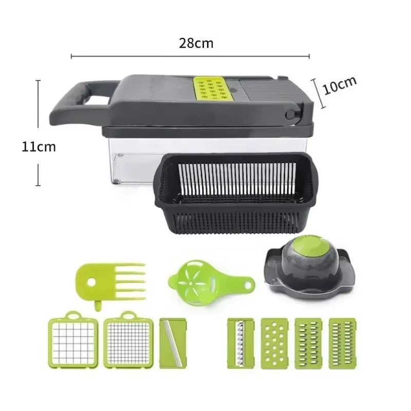 New 14/16 in 1 Multifunctional Vegetable Chopper Slicer Shredder with Basket Fruit Slicer Potato Shredder Carrot Grind Gadgets