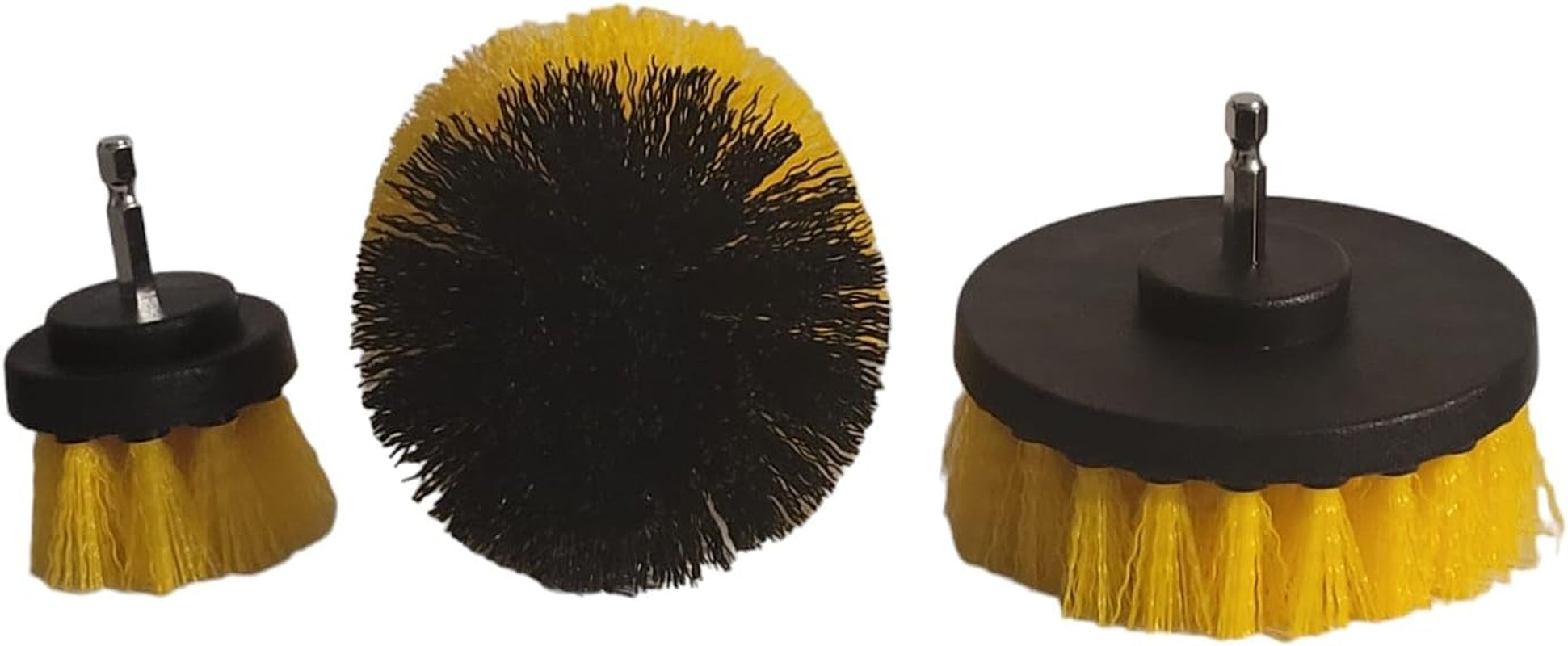 LCF 3 Pcs Drill Brush Cleaner Attachments Set Multi-Purpose Scrubber for House - Ideal for Crevices, Car Seats, Rims, Bathroom, Kitchen, Tiles Cleaning (Yellow)