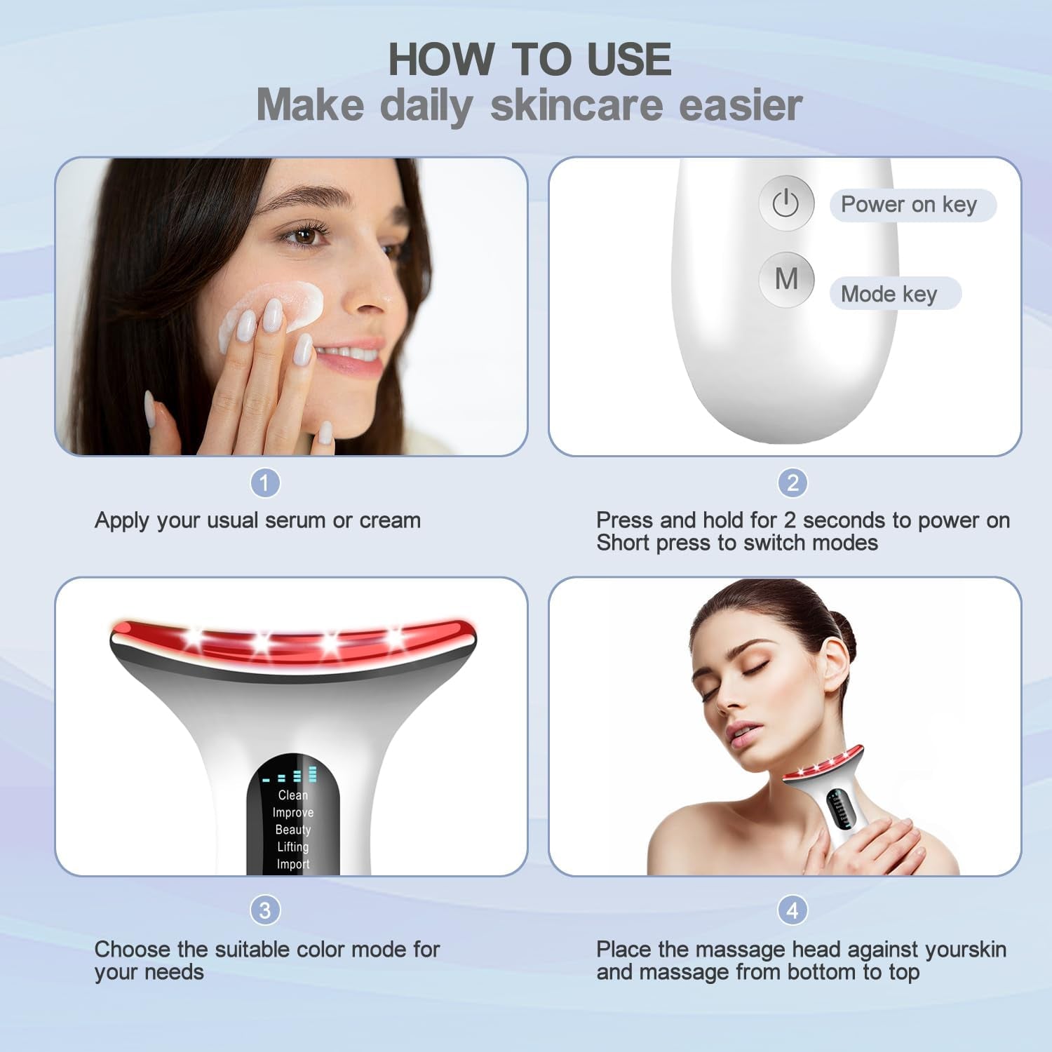 Face and Neck Massager Tool, Portable Facial Beauty Device, Facial Massager Wand with 7 Color Multifunction for Skin Care (Bright White)
