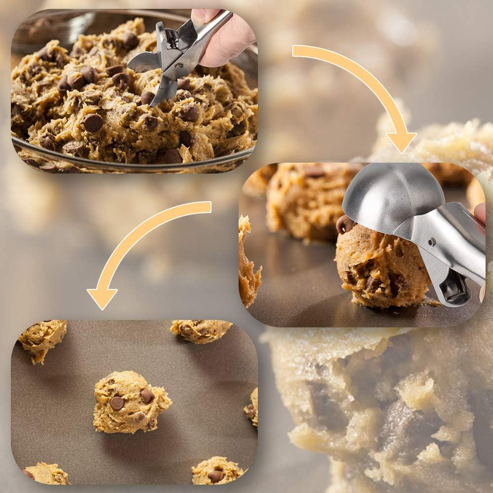 Premium Ice Cream Scoop with Trigger Ice Cream Scooper Stainless Steel, Heavy Duty Metal Icecream Scoop Spoon Dishwasher Safe, Perfect for Frozen Yogurt, Gelatos, Sundaes, Medium Silver