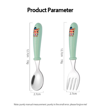 Baby Gadgets Tableware Set Children Utensil Stainless Steel Toddler Dinnerware Cutlery Cartoon Infant Food Feeding Spoon Fork
